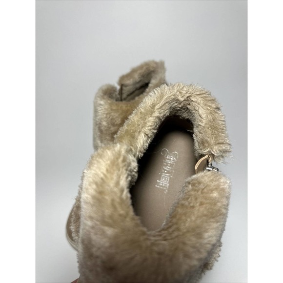 Sofft Tan Faux Suede Fur Trim‎ Wedge Ankle Booties Fashion Comfort Shoes - Picture 3 of 12